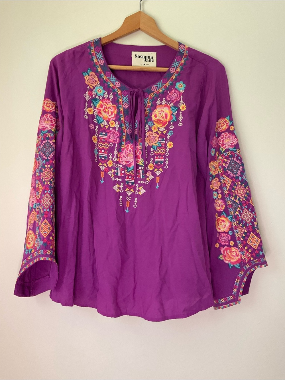 Savanna Jane Violet Floral Embroidered Boho Tunic